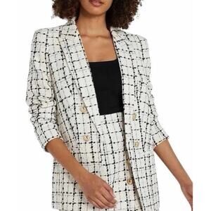 EXPRESS Women's Houndstooth Plaid TweedCustom Fit Boyfriend Blazer Size XS